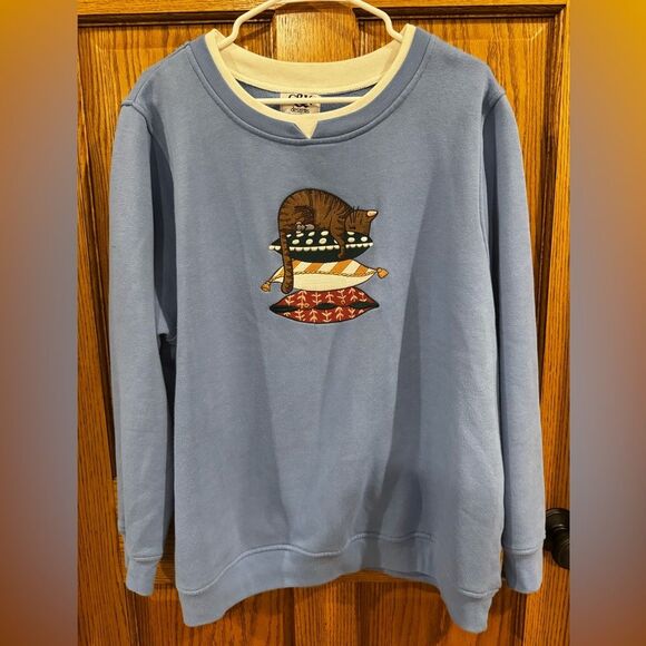 C&K 90s Layered Mock Neck Embroidered Sweatshirt. Cat & pillows theme. Size 1X - Picture 1 of 8